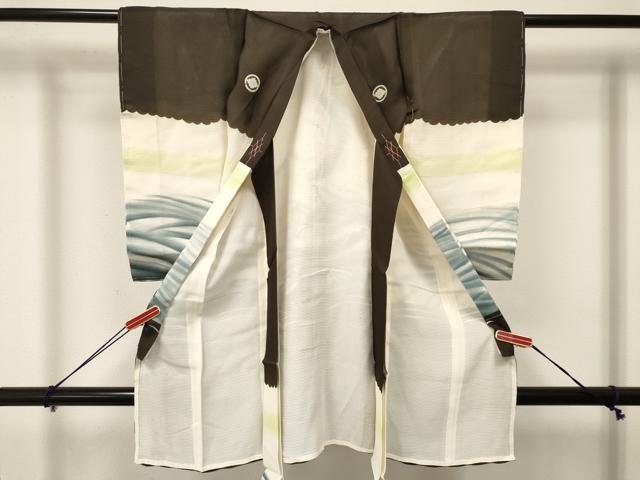 平和屋着物*夏物 お宮参り 男の子 祝着 産着 初着 のしめ 絽 鯉 立波文 暈し染め 銀彩 逸品 DAAY3396ma