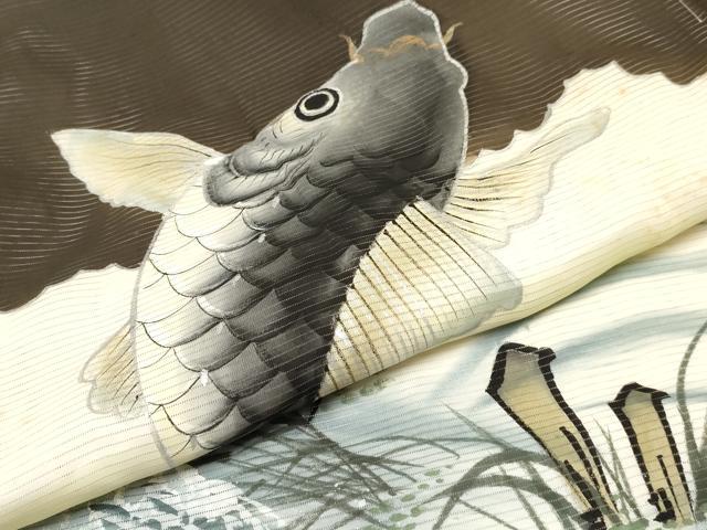平和屋着物*夏物 お宮参り 男の子 祝着 産着 初着 のしめ 絽 鯉 立波文 暈し染め 銀彩 逸品 DAAY3396ma