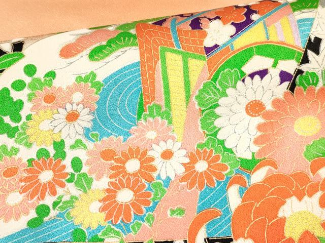 平和屋着物∵女の子 十三参り 子供 祝着 駒刺繍 地紙御所車鼓花文 暈し染め 金彩 逸品 DAAY3504ma