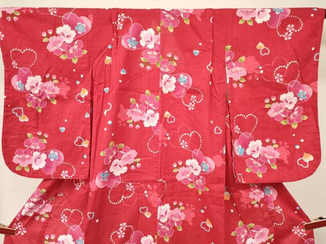 平和屋着物∴夏物 浴衣 子供 女の子 3歳 ハート 舞花文 綿 DAAY3509ma