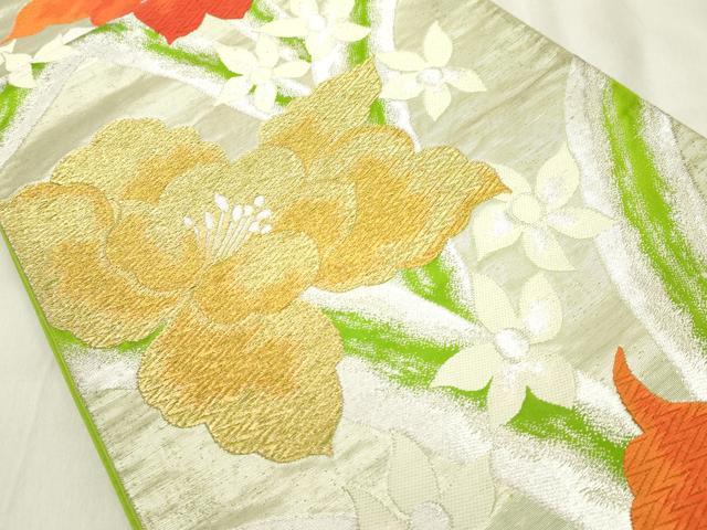 平和屋着物◎六通柄袋帯 唐織 洋花文 金銀糸 正絹 逸品 DAAY3592cd