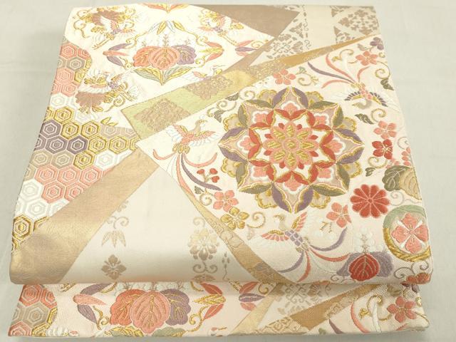 平和屋着物◎六通柄袋帯 唐織 飛鶴鳳凰花文 金銀糸 正絹 逸品 DAAY3612cd