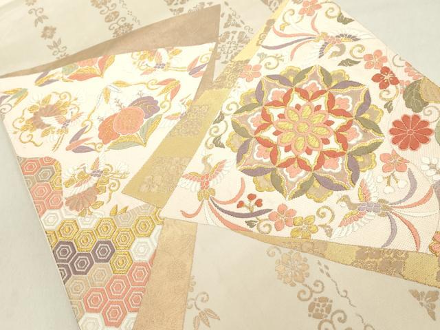 平和屋着物◎六通柄袋帯 唐織 飛鶴鳳凰花文 金銀糸 正絹 逸品 DAAY3612cd