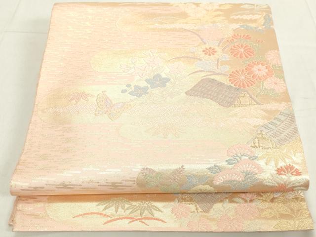 平和屋着物◎全通柄袋帯 霞草花文 金糸 正絹 逸品 DAAY3620cd