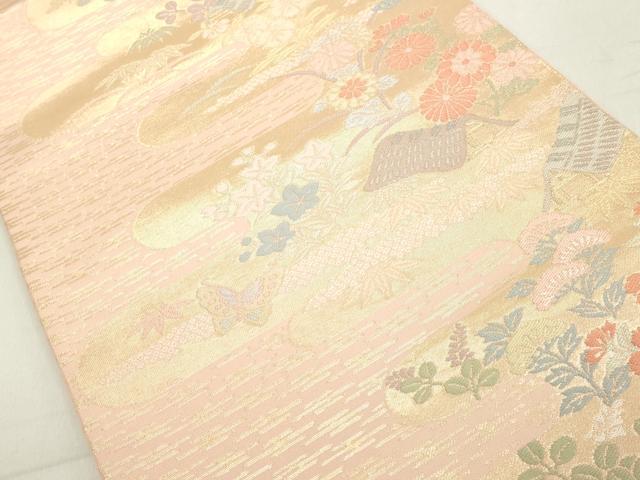 平和屋着物◎全通柄袋帯 霞草花文 金糸 正絹 逸品 DAAY3620cd
