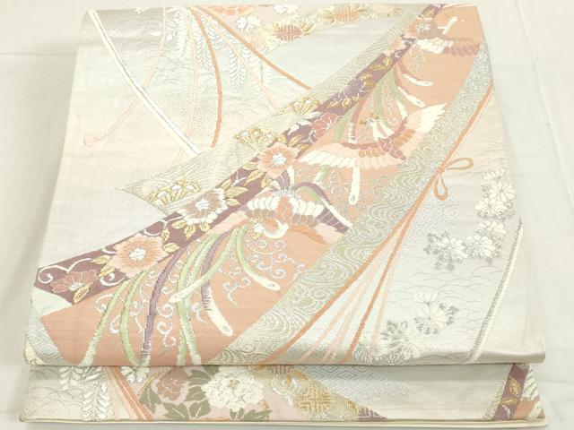 平和屋着物◎六通柄袋帯 唐織 尾長鳥花文 金銀糸 正絹 逸品 DAAY3637cd