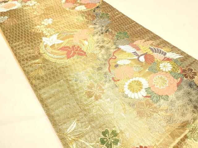 平和屋着物◎六通柄袋帯 唐織 雪輪花鳥文 金銀糸 正絹 逸品 DAAY4019jm