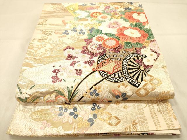 平和屋着物◎六通柄袋帯 唐織 加賀花車文 金糸 正絹 逸品 DAAY4020jm