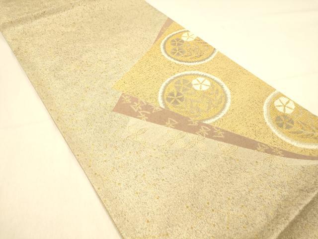 平和屋着物◎太鼓柄袋帯 色紙花丸文 金糸 正絹 逸品 DAAY4021jm