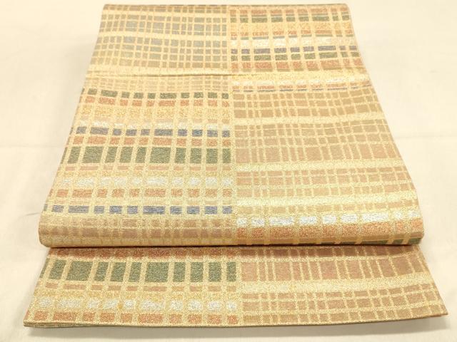 平和屋着物◎六通柄袋帯 市松格子文 金銀糸 正絹 逸品 DAAY4033jm