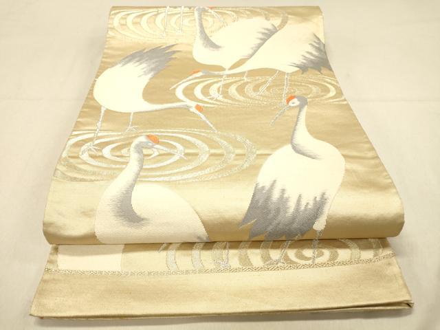 平和屋着物◎六通柄袋帯 群鶴文 金糸 正絹 逸品 DAAY4039jm