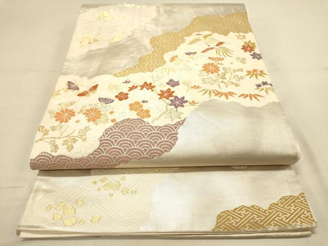 平和屋着物◎六通柄袋帯 道長舞蝶花鳥文 金銀糸 引箔 正絹 逸品 DAAY4049jm