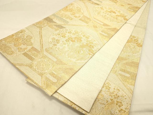 平和屋着物◎佐賀錦 六通柄袋帯 蜀江花鳥文 梅松 金糸 正絹 逸品 DAAY4050jm