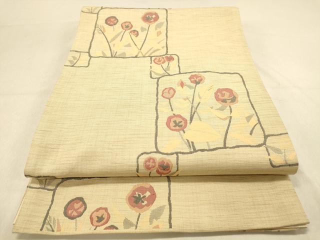 平和屋着物◎六通柄袋帯 明日香 色紙枝花文 正絹 逸品 DAAY4051jm