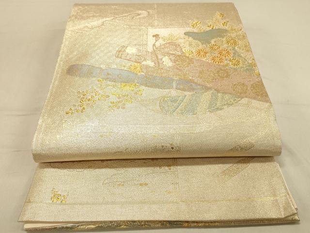 平和屋着物◎六通柄袋帯 吉祥花文 金糸 正絹 逸品 DAAY4054jm