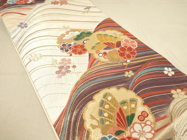 平和屋着物◎六通柄袋帯 唐織 松園 雪輪花文 松竹梅 金銀糸 正絹 逸品 DAAY4066jm