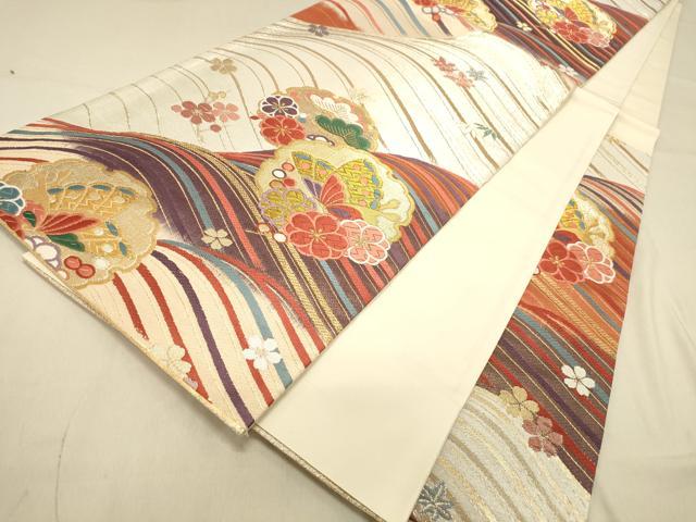 平和屋着物◎六通柄袋帯 唐織 松園 雪輪花文 松竹梅 金銀糸 正絹 逸品 DAAY4066jm
