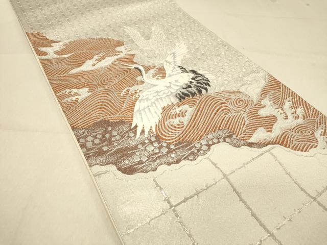 平和屋着物◎六通柄袋帯 唐織 延寿古典文 鶴 プラチナ箔 正絹 逸品 DAAY4073jm