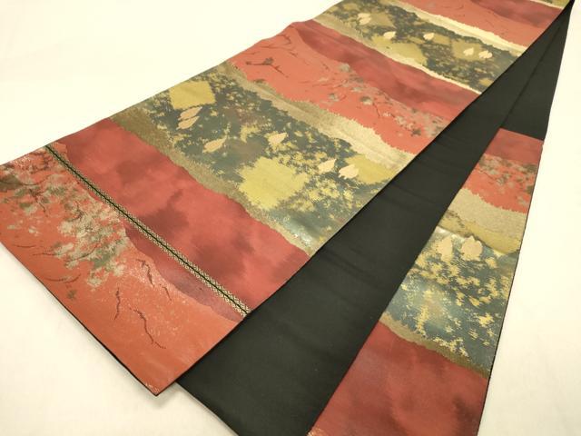 平和屋着物◎西陣 服部織物謹製 六通柄袋帯 こはく錦 横段霞文 金糸 引箔 正絹 逸品 DAAY4083jm