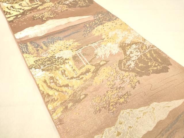 平和屋着物◎六通柄袋帯 風景文 金銀糸 正絹 逸品 DAAY4086jm