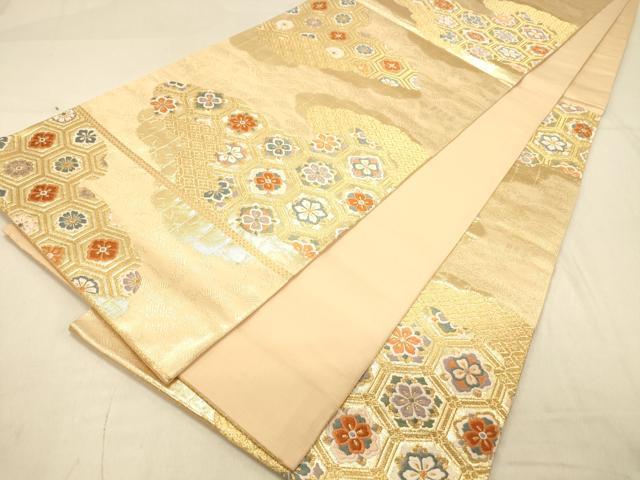 平和屋着物◎六通柄袋帯 唐織 雲取正倉院花文 金糸 正絹 逸品 DAAY4088jm