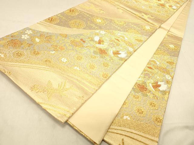 平和屋着物◎六通柄袋帯 双鳥草花文 花喰い鳥 金糸 正絹 逸品 DAAY4104jm