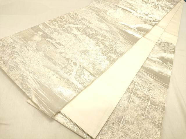 平和屋着物◎六通柄袋帯 唐織 群鶴吉祥花文 プラチナ箔 正絹 逸品 DAAY4119jm