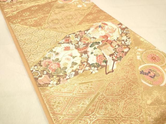 平和屋着物◎六通柄袋帯 天井雪輪鳳凰花文 金銀糸 正絹 逸品 DAAY4136jm