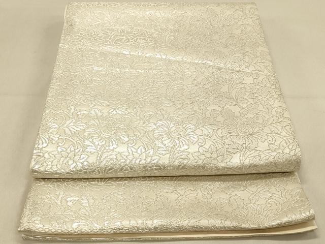 平和屋着物◎六通柄袋帯 更紗花文 銀糸 正絹 逸品 DAAY4200jm