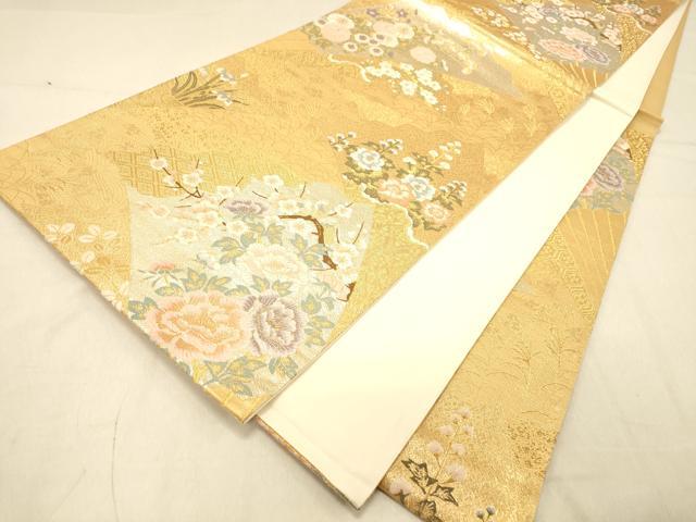 平和屋着物◎六通柄袋帯 唐織 扇面蒔絵花文 金銀糸 正絹 逸品 DAAY4201jm