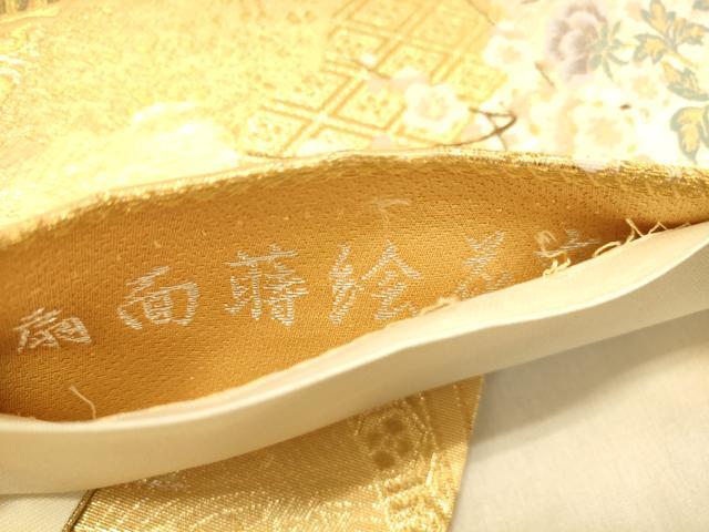 平和屋着物◎六通柄袋帯 唐織 扇面蒔絵花文 金銀糸 正絹 逸品 DAAY4201jm