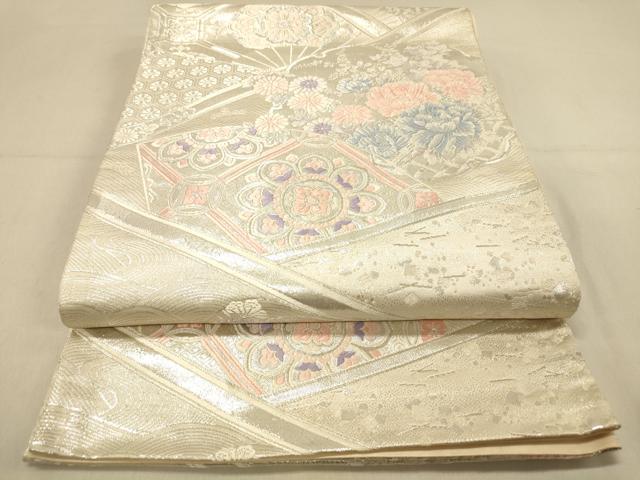 平和屋着物◎六通柄袋帯 唐織 九百錦 天井雪輪花文 銀糸 正絹 逸品 DAAY4239jm