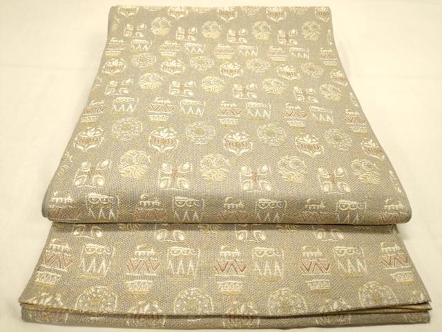 平和屋着物◎六通柄京袋帯 抽象草花文 金糸 正絹 逸品 DAAY4258jm