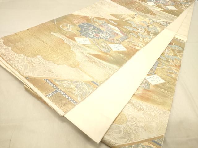 平和屋着物◎六通柄袋帯 蒔絵かるた箱 金糸 正絹 逸品 DAAY4322jm