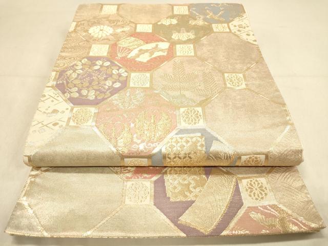 平和屋着物◎六通柄袋帯 蜀江鳳凰花文 金糸 正絹 逸品 DAAY4325jm