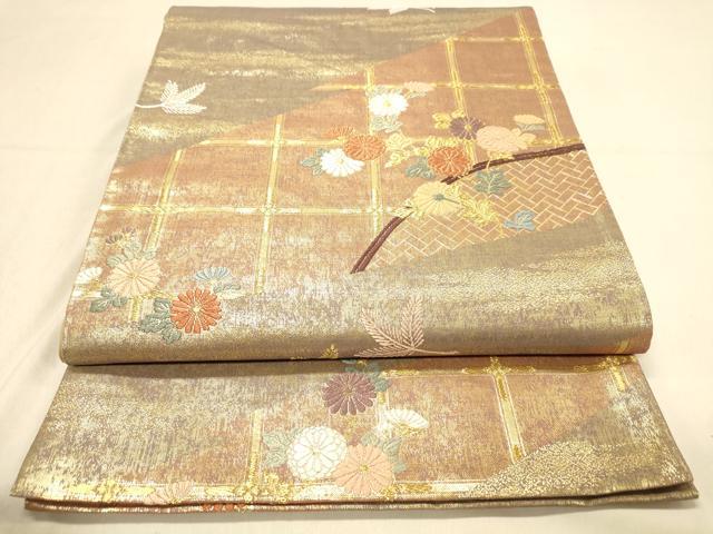 平和屋着物◎六通柄袋帯 唐織 吉祥花籬文 金糸 引箔 正絹 逸品 DAAY4329jm