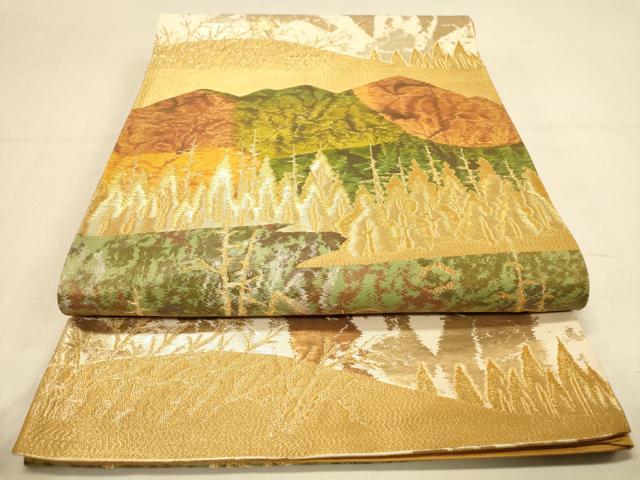 平和屋着物◎六通柄袋帯 風景樹林文 金糸 引箔 正絹 逸品 DAAY4334jm