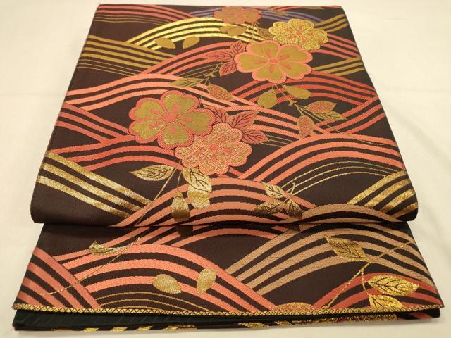 平和屋着物◎六通柄袋帯 立波舞花文 金糸 DAAY4343jm