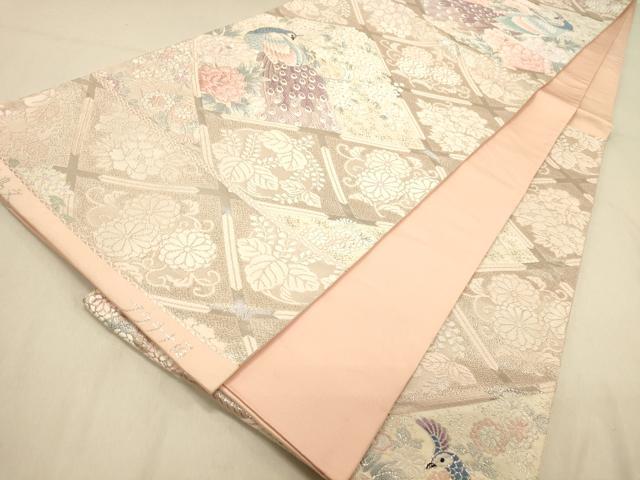 平和屋着物◎六通柄袋帯 唐織 慶長花鳥文 プラチナ箔 正絹 逸品 DAAY4345jm