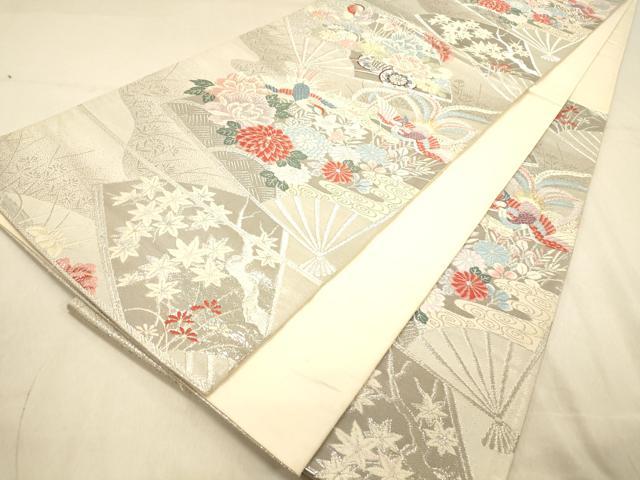 平和屋着物◎六通柄袋帯 唐織 麗花鳥扇紋 プラチナ二重箔 正絹 逸品 DAAY4353jm