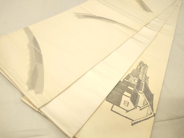 平和屋着物◎六通柄袋帯 手描き 風景文 正絹 逸品 DAAY4412jm