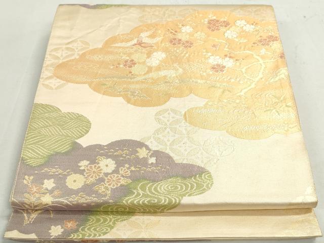 平和屋着物◎六通柄袋帯 花鳥枝梅文 金糸 正絹 逸品 DAAY4539qa