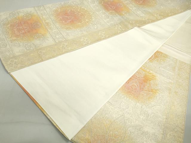 平和屋着物◎六通柄袋帯 手織 カシミヤ紋 更紗花文 銀糸 正絹 逸品 DAAY4544qa