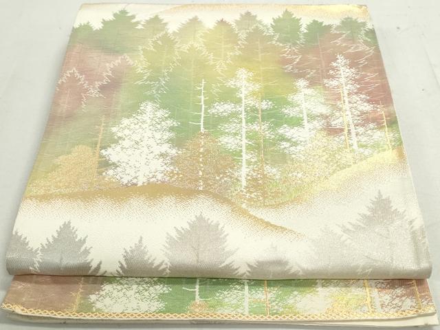 平和屋着物◎六通柄袋帯 樹林文 シルエット 正絹 逸品 DAAY4545qa