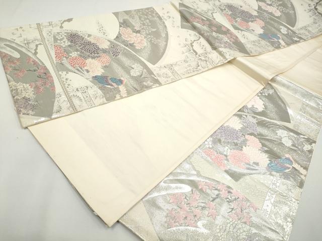 平和屋着物◎六通柄袋帯 唐織 桃山琳派 地紙花鳥文 銀糸 正絹 逸品 DAAY4592qa