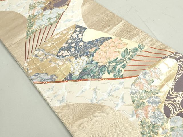 平和屋着物◎六通柄袋帯 唐織 琳派扇面花文 金糸 正絹 逸品 DAAY4685qa