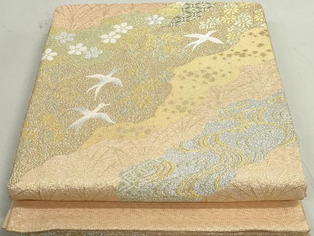 平和屋着物◎太鼓柄袋帯 道長花鳥文 金糸 正絹 逸品 DAAY4689qa
