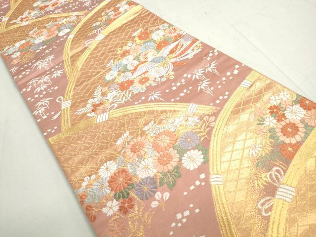 平和屋着物◎六通柄袋帯 唐織 鳳凰花文 金糸 正絹 逸品 DAAY4703qa