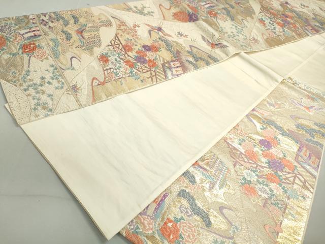 平和屋着物◎六通柄袋帯 山水花園文 金糸 正絹 逸品 DAAY4713qa