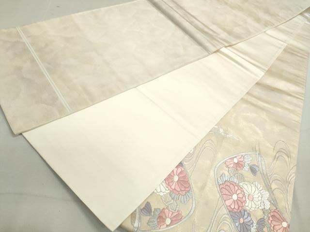 平和屋着物◎太鼓柄袋帯 総刺繍 流水花蝶文 銀糸 正絹 逸品 DAAY4769qa
